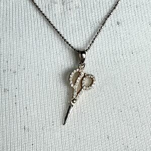Bleu Sage Scissor Necklace Sterling Silver 925 CZ Sheers Pendant 18" Chain